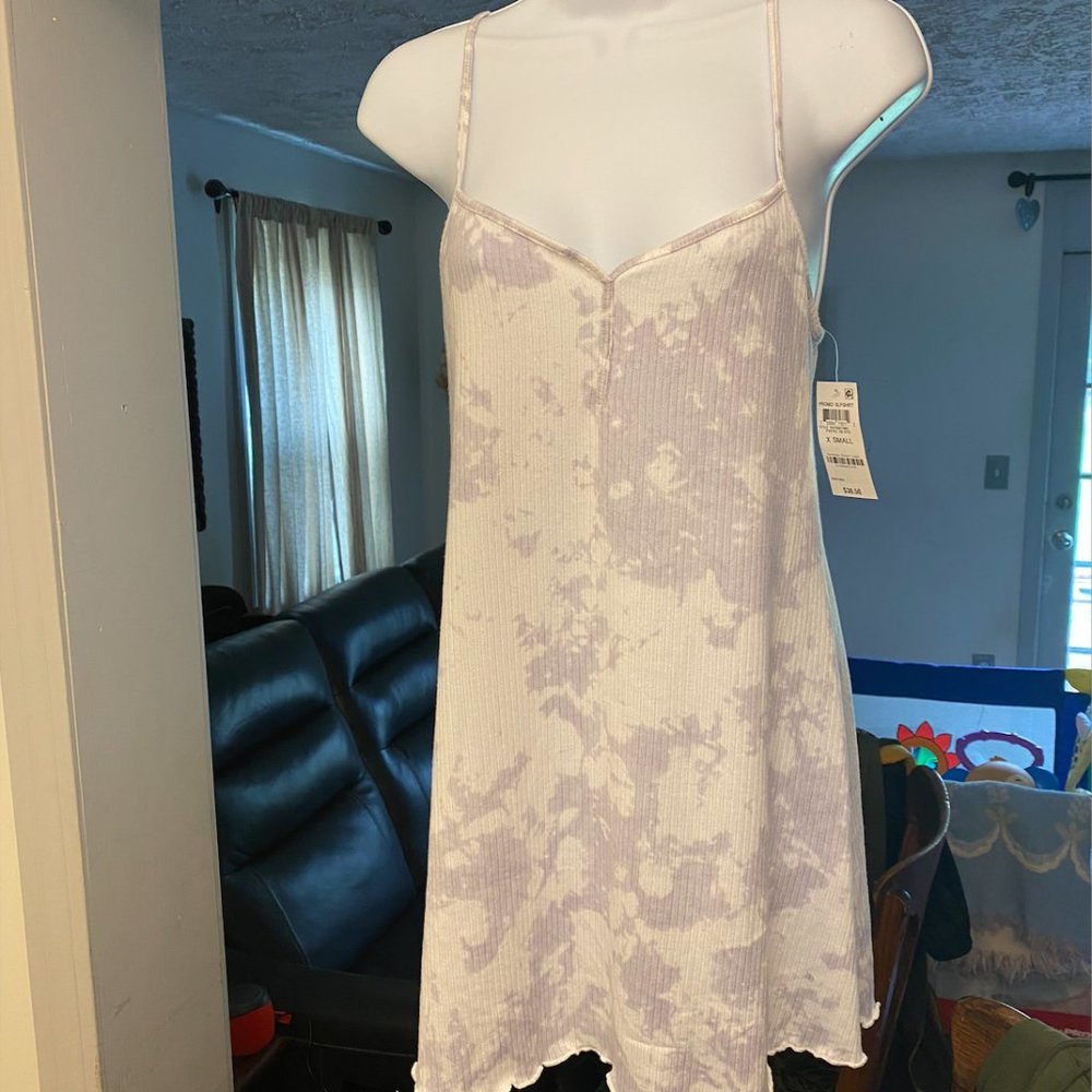 Jenni Ribbed Short Chemise Nightgown - Pastel Tie Dye - White / Violet